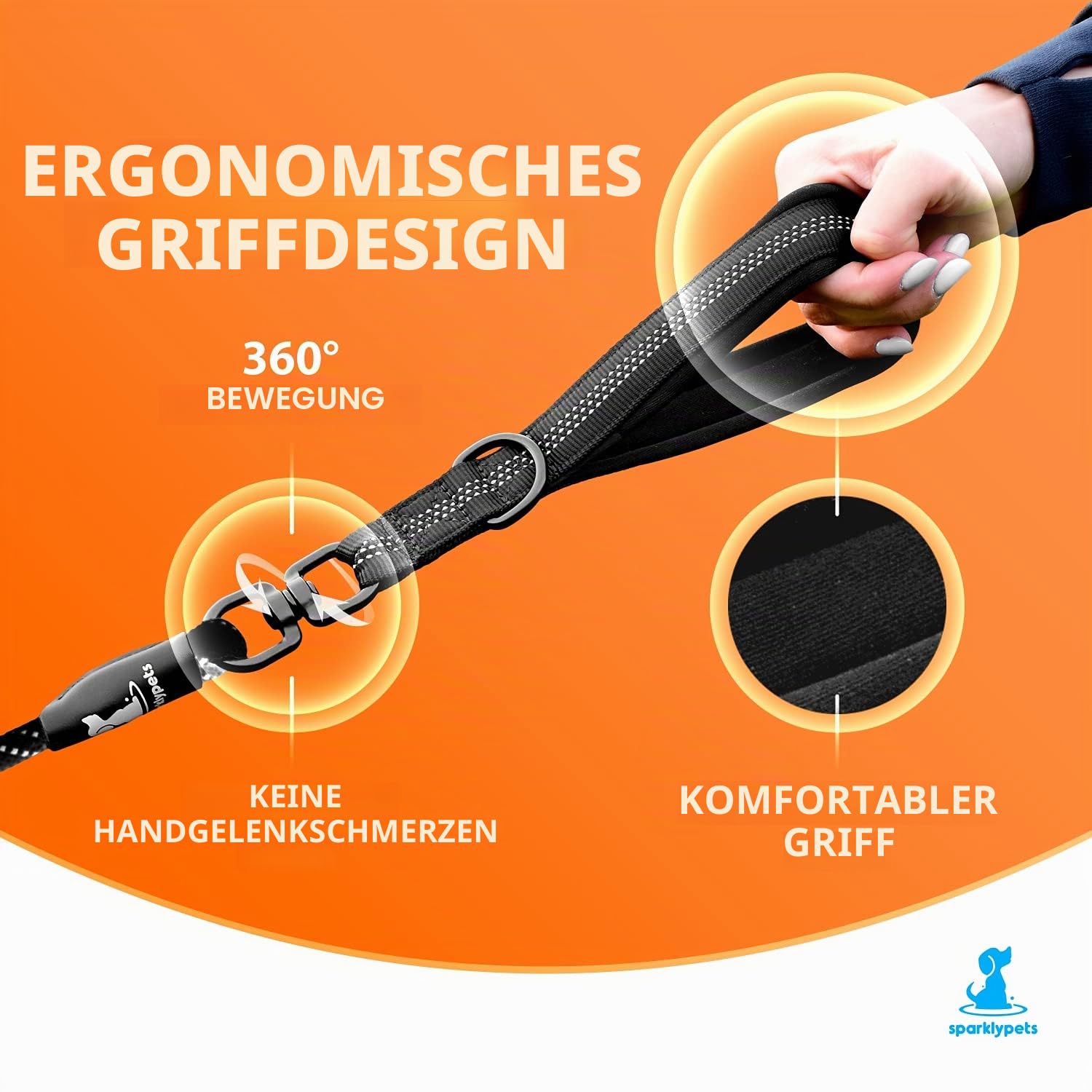 Hundeleine für 2 Hunde mit Bungee Verlängerung für Große und Mittelgroße Hunde mit Ruckdämpfer | Reflektierende Elastische Hundeleine zum Spazierengehen (Schwarz)