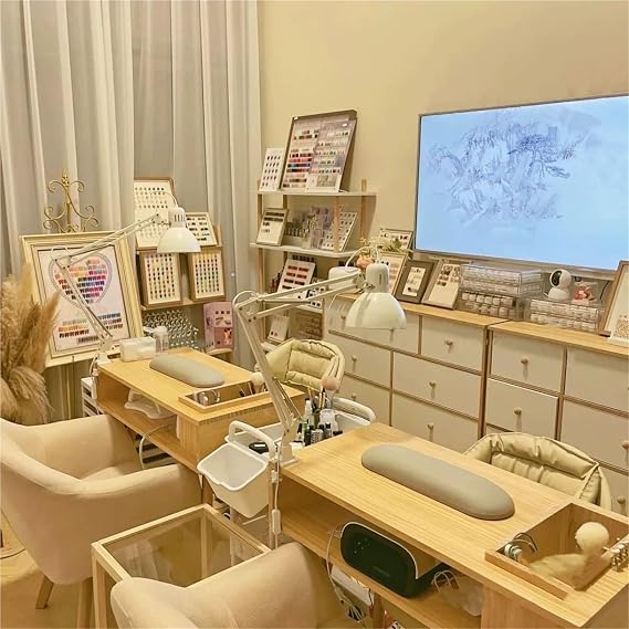 Solid Wood Nail Tech Desk with Drawer Nail Desk with Large Desktop Computer Desk Computer Desk Storage Design with Grooves for Nail Salon Home,Ideal for Home