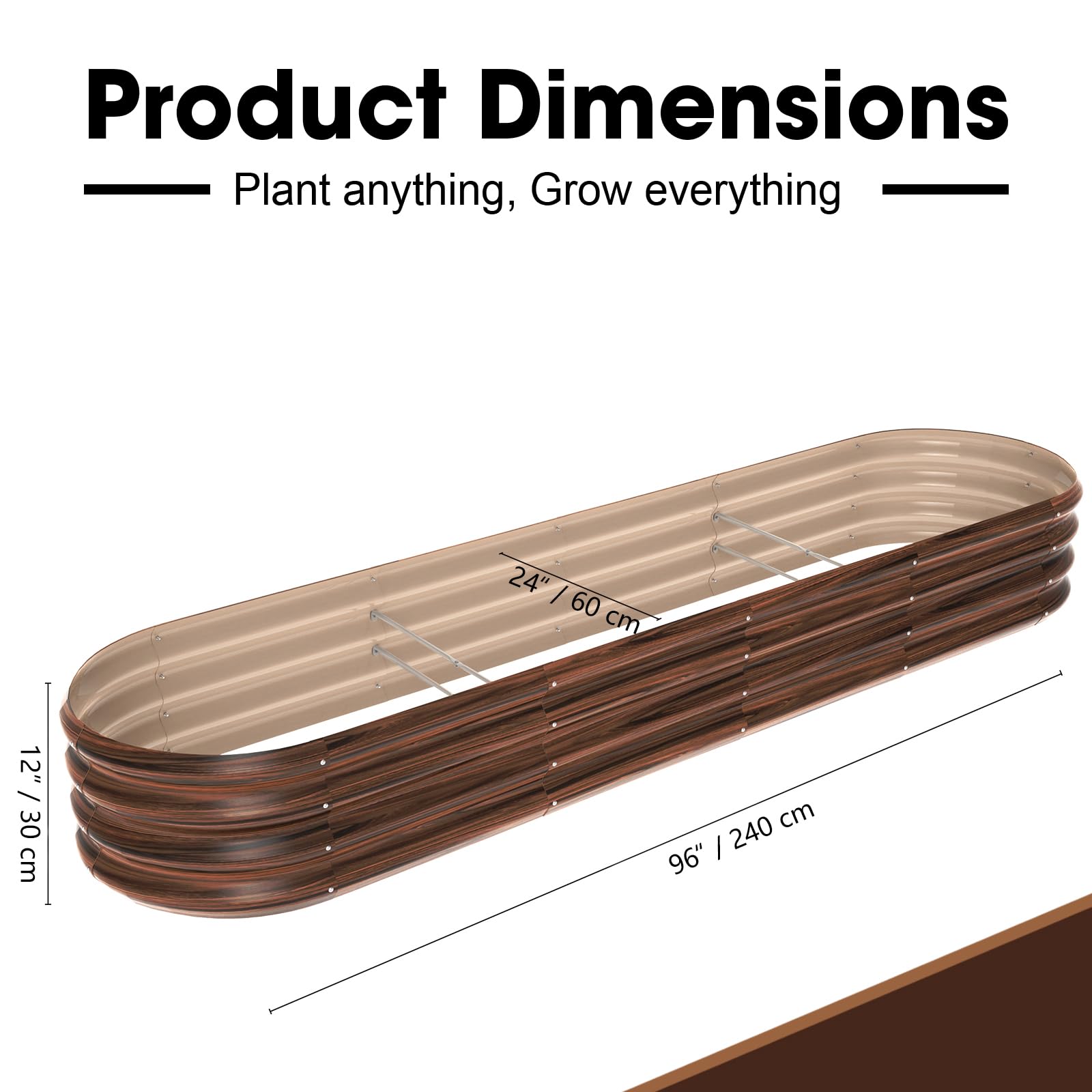 IDEA FAMILY 8x2x1ft Oval Galvanized Raised Garden Bed Outdoor 9-in-1 Large Metal Modular Planter Box Raised Beds for Gardening,Vegetables,Fruits,Flowers & Herbs (Brown)