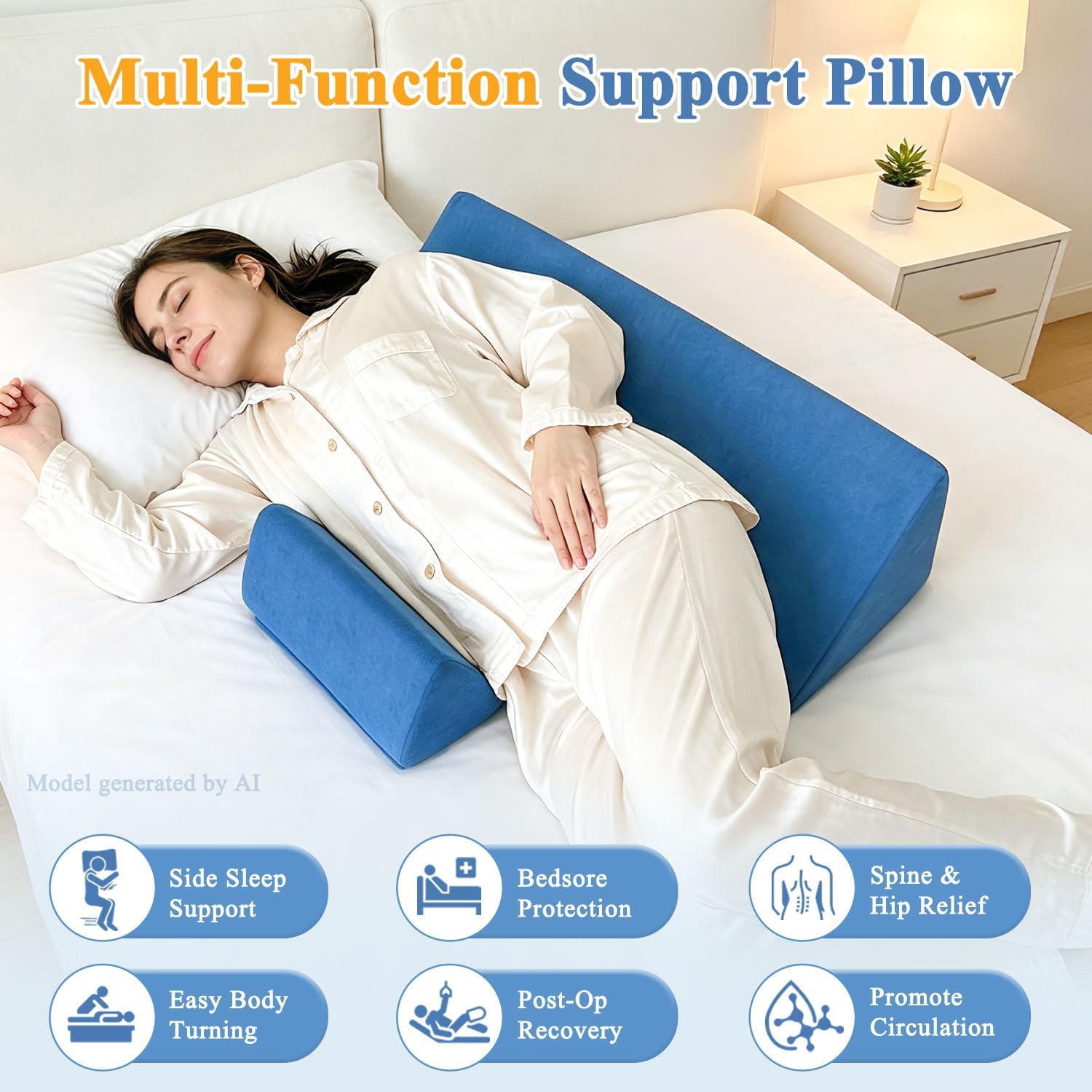 Positioning Wedge Pillow for Side Sleeping, Back Support Pillow for Side Sleeper, 2-in-1 Back Positioning Foam Wedge Pillow for Bed Sore, Adjustable Bed Wedges Body Positioners for After Surgery