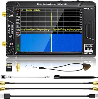 AURSINC TinySA Ultra+ ZS406 Analizador de Espectro, 2025 Actualizado HW V0.4.6 de 4.0 pulgadas 100kHz-5.4GHz con tarjeta de 32Gb, generador de señal 2 en 1 de 100kHz a 900MHz MF/HF/VHF/UHF Entrada