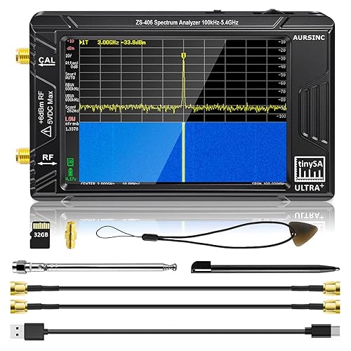AURSINC TinySA Ultra+ ZS406 Spectrum Analyzer, 4.0 Inch 100kHz-5.4GHz Handheld Frequency Analyzer with 32Gb Card, HW V0.4.6, 2-in-1 Signal Generator MF/HF/VHF UHF Input, 2025 Upgraded
