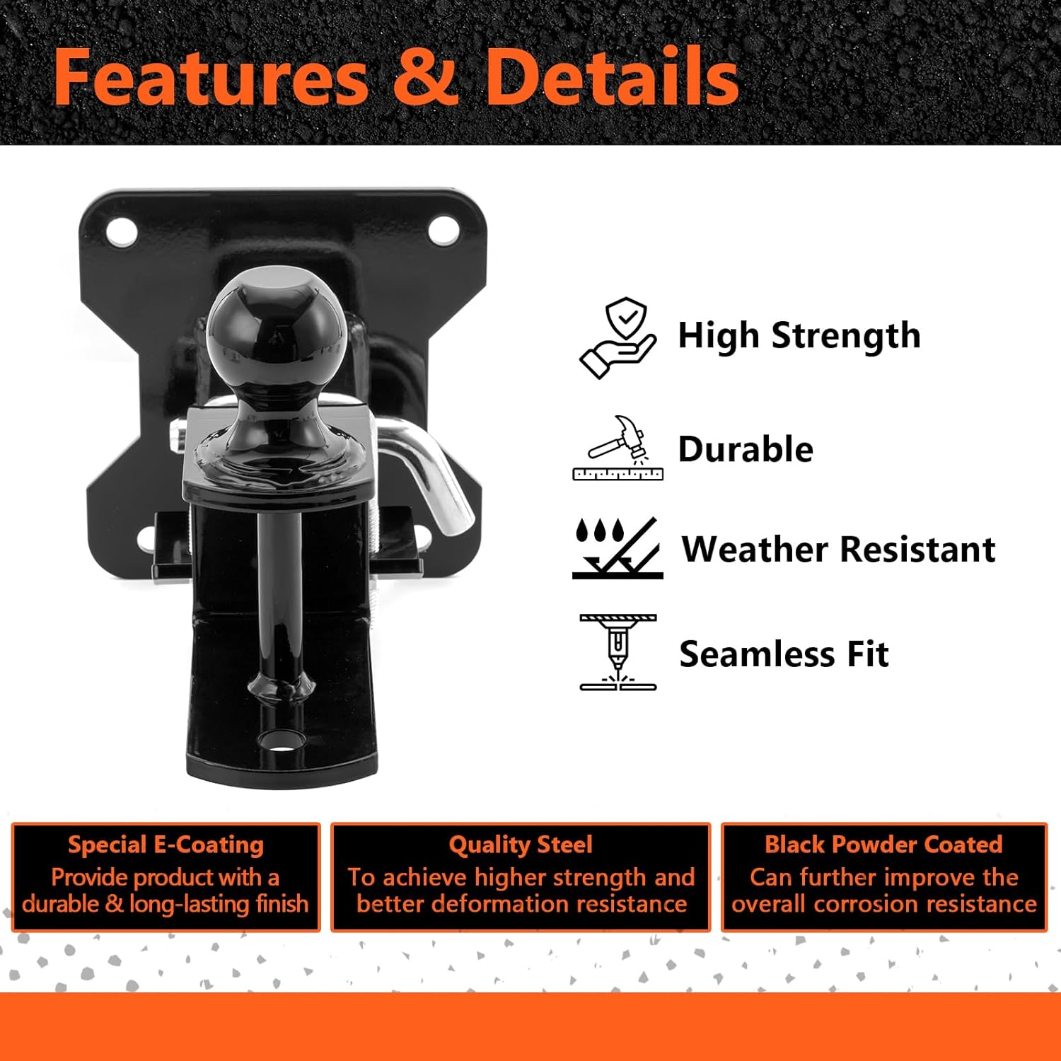 2 Inch Rear Hitch Ball Mount Kit Compatible with Polaris RZR XP 1000 2014-2025, No Drilling UTV Trailer Towing Hitch Receiver Accessories with 5/8" Lock Pin Tightener