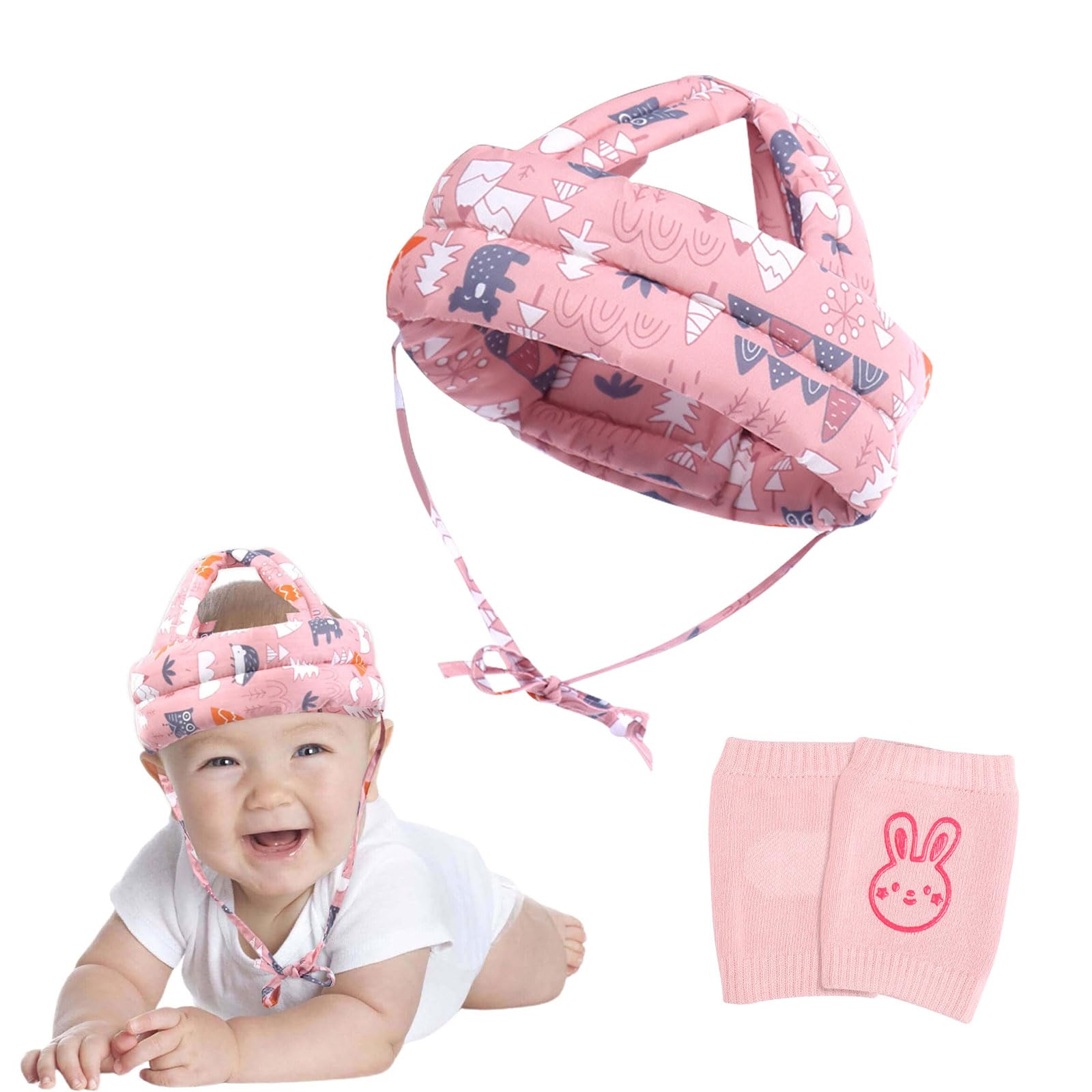 protector cabeza bebe, casco bebe, Protector de cabeza infantil, Hecho de algodón agradable para la piel, transpirable, ajustable, para niños de 6 meses a 5 años (rosado)
