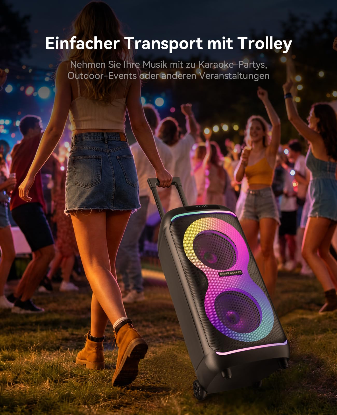GKDT81 Karaoke-Maschine Mit 2 Mikrofonen, 800 W Spitzenleistung, Zwei 8"-Tieftöner. Tragbarer Bluetooth-Lautsprecher Mit Rollen & Teleskopgriff, Starkem Bass Und LED-Beleuchtung. Praktisches PA-System