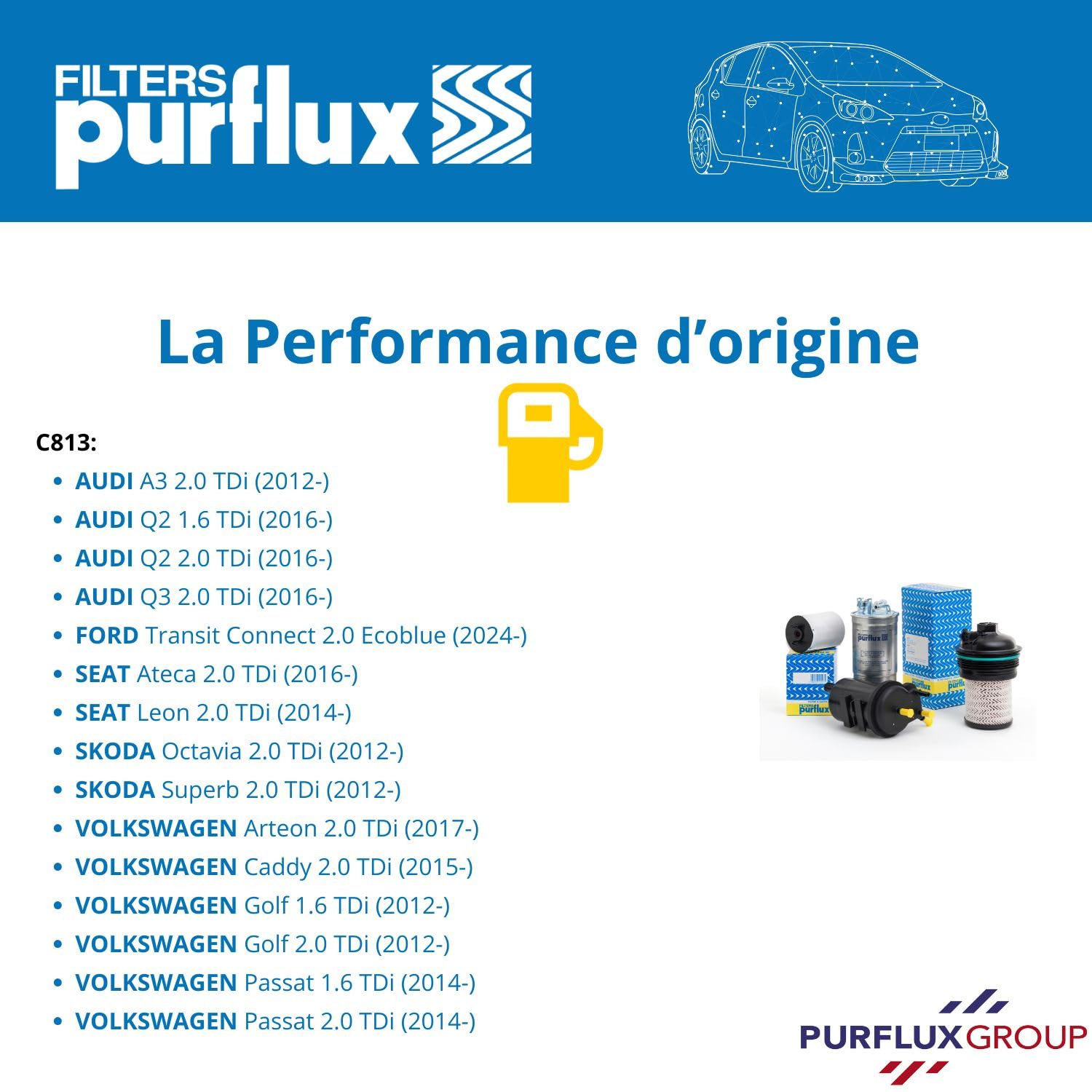 PURFLUX C813 Filtro carburante Cartuccia filtro Compatibilità con VW Golf VII Hatchback 5G1, BQ1, BE1, BE2 T-Roc A11 Golf VIII Hatchback CD1 TIGUAN AD1 SCIROCCO 137, 138 POLO AW1, BZ1