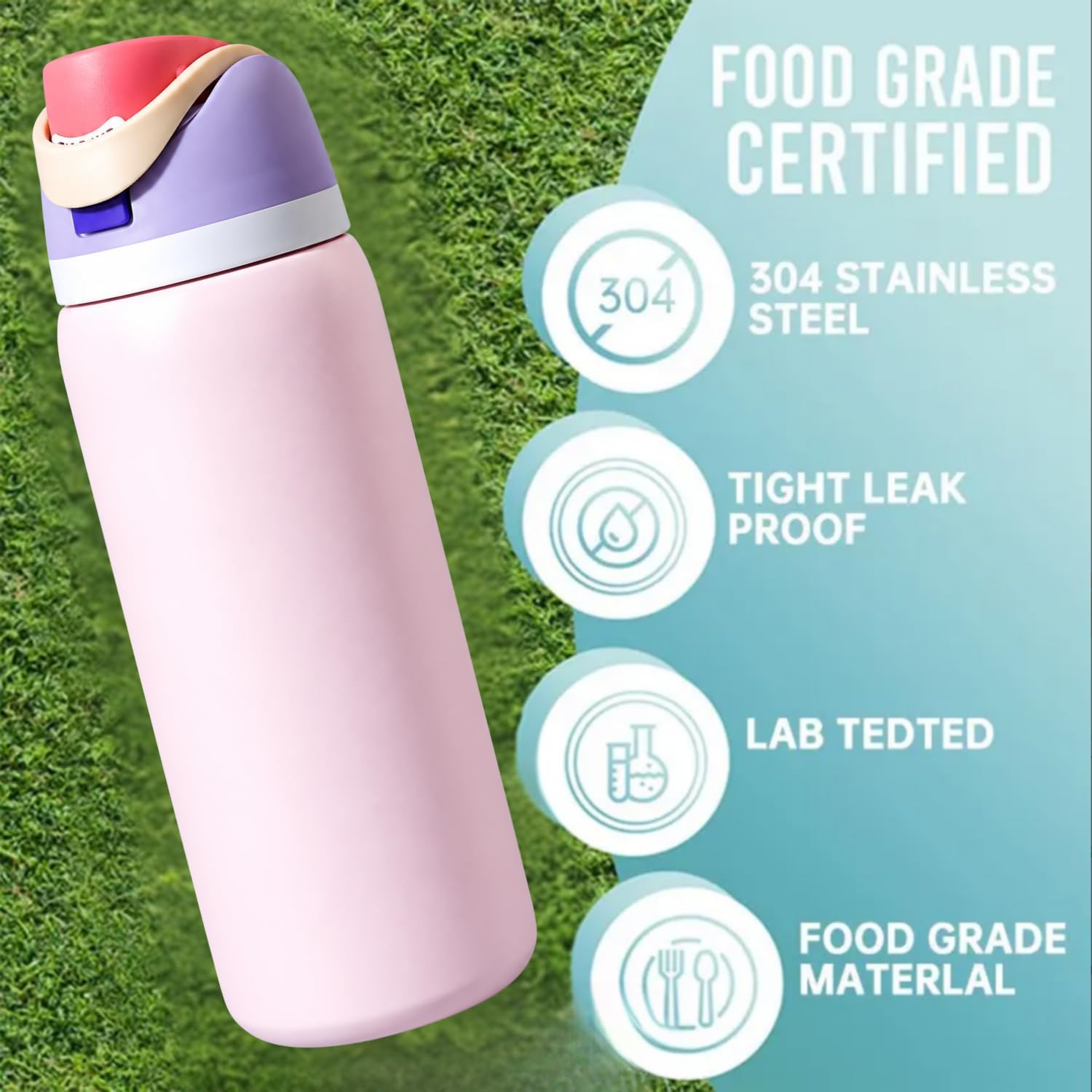 DUTHINGS - DUTHINGS Insulated Stainless Steel Water Bottle with Straw, 32 oz, Reusable Sports and Travel Bottle for School, Kids, and Outdoors - Leakproof and BPA-Free (LIGTH PINK)