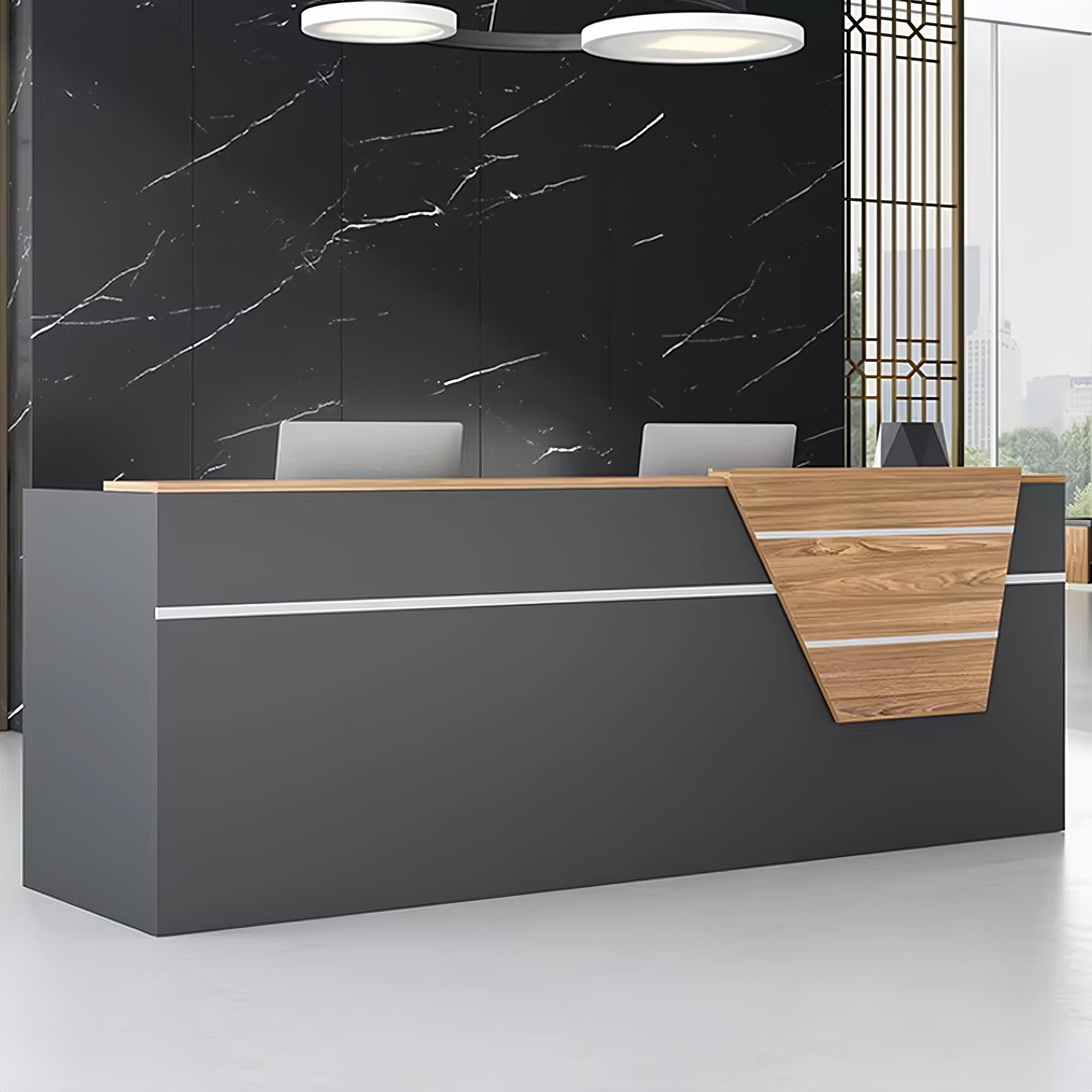 223,5 cm Rezeptionisten-Schreibtisch mit Tastaturhalter – keine Montage erforderlich, einteilige Einzelhandelstheke für Bekleidungsgeschäft, Schönheitssalon, Büro & Lobby, individuelles Logo