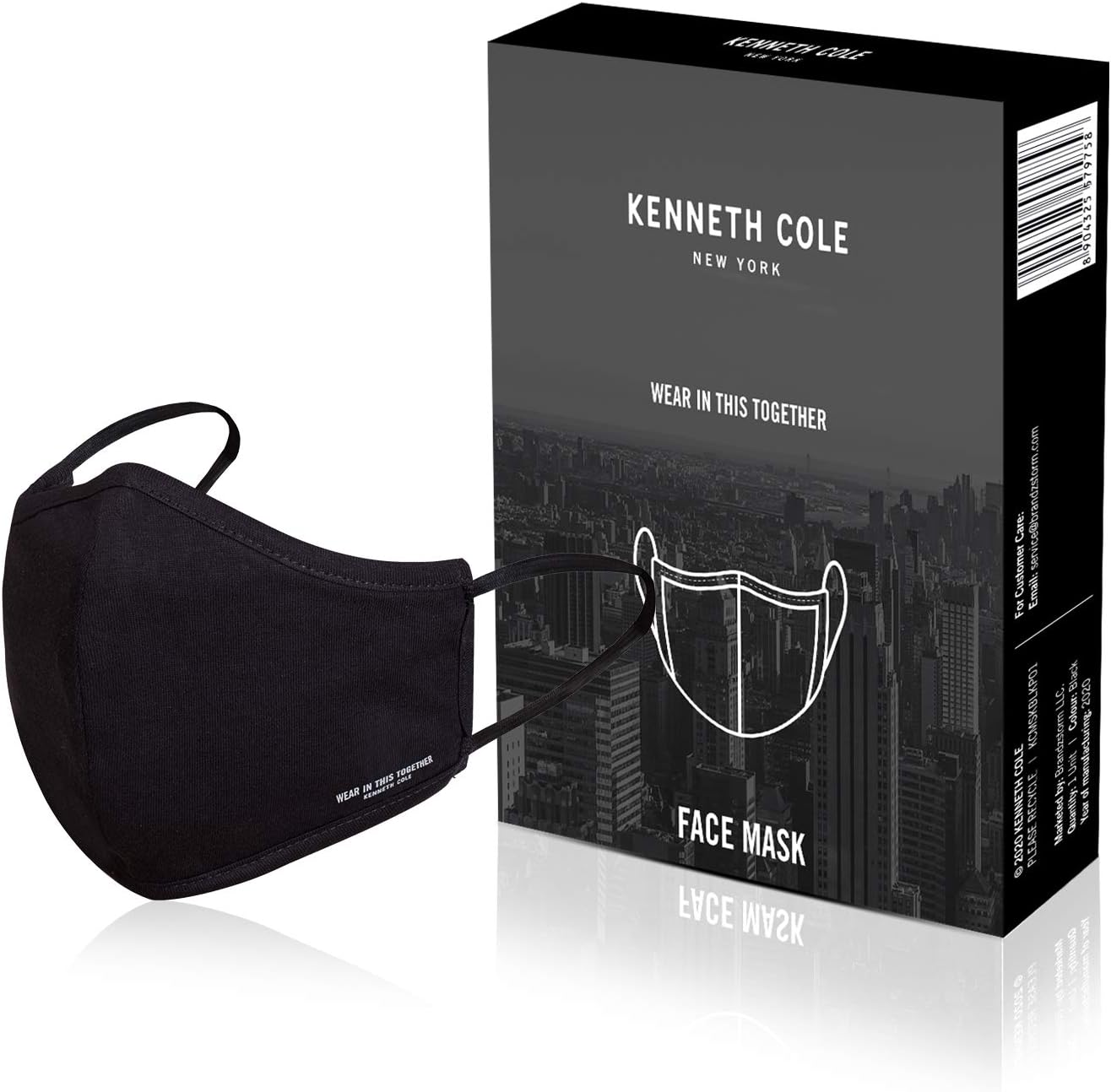 Kenneth Cole Classic Black Face Mask with Certified Multi-Layer Filter - Reusable Cotton Face Covers - Unisex Fit