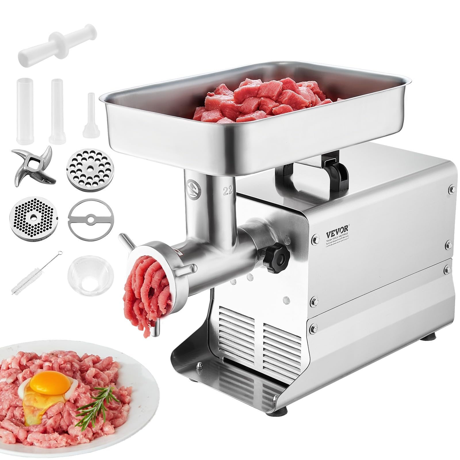 VEVOR Meat Grinder, 1.01 HP 750W, 13 Lbs/Min Electric Meat Grinders with Blade, Grinding Plate, Sausage Maker, Stainless Steel Commercial Meat Mincer for Kitchen Restaurant Butcher Store, ETL Listed