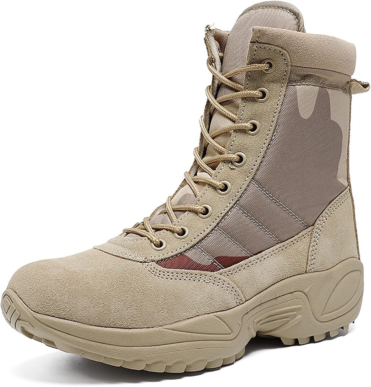 CLSQLXYJZC Men's Outdoor High-top Desert Tactical Boots, Comfort Breathable Rubber Sole Tactical Combat Shoes, Durable Lace-up Sports Waterproof Hiking Shoes