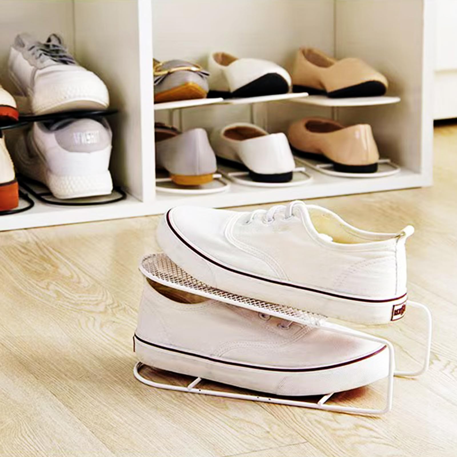 Schuhstapler Platzsparend Schuhorganizer Schuhregal Für Schränke Schuhaufbewahrung Platzsparend Schuh Organizer Für Schrank Shoes Organizer Eisen Schuhsortierer (20Stück, Weiß)