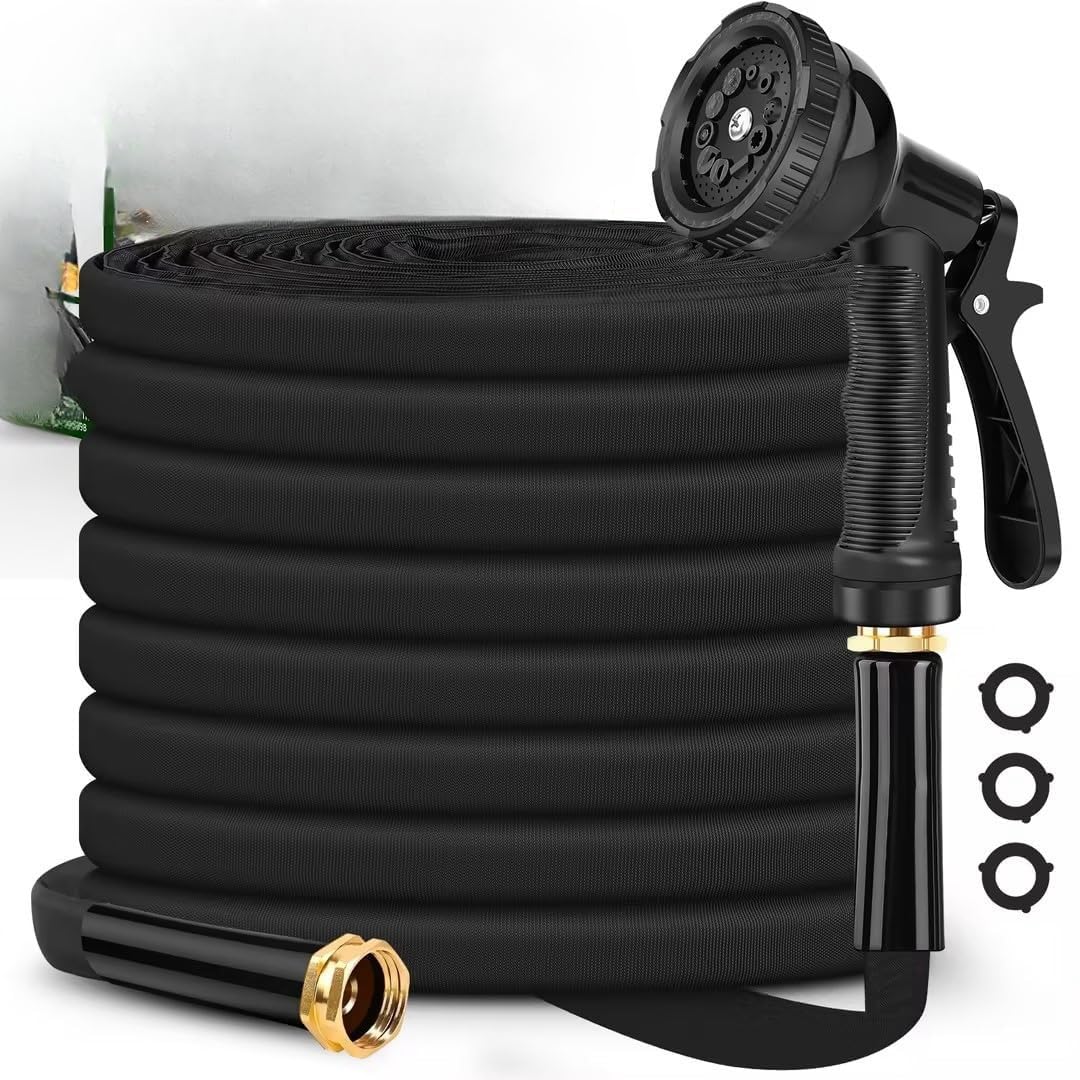 THE WHITE SHOP Garden Hose 100ft, Flexible Hose with Hose Nozzle, Non-Expandable, Lightweight, Kink-Free and Easy Storage Water Hose for Outdoor, Watering, Car Wash