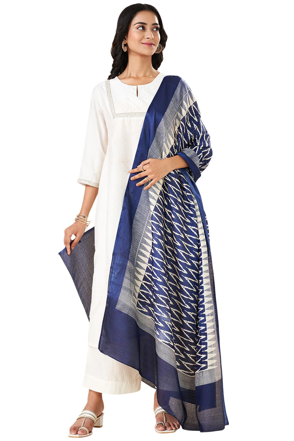 Women's Polyester Dupatta,Dark Blue, Free Size-image-2