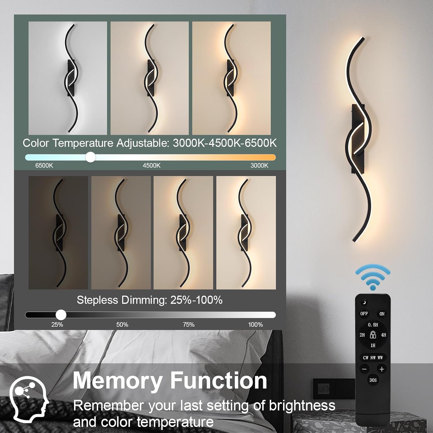 Rechargeable Wall Sconces, Battery Operated LED Wall Lamp, Wireless Wall Sconce 3000K-6500K Dimmable, Cordless Not Hardwired Modern Wall Lighting for Bedroom Living Room Hallway, 39.37 inch