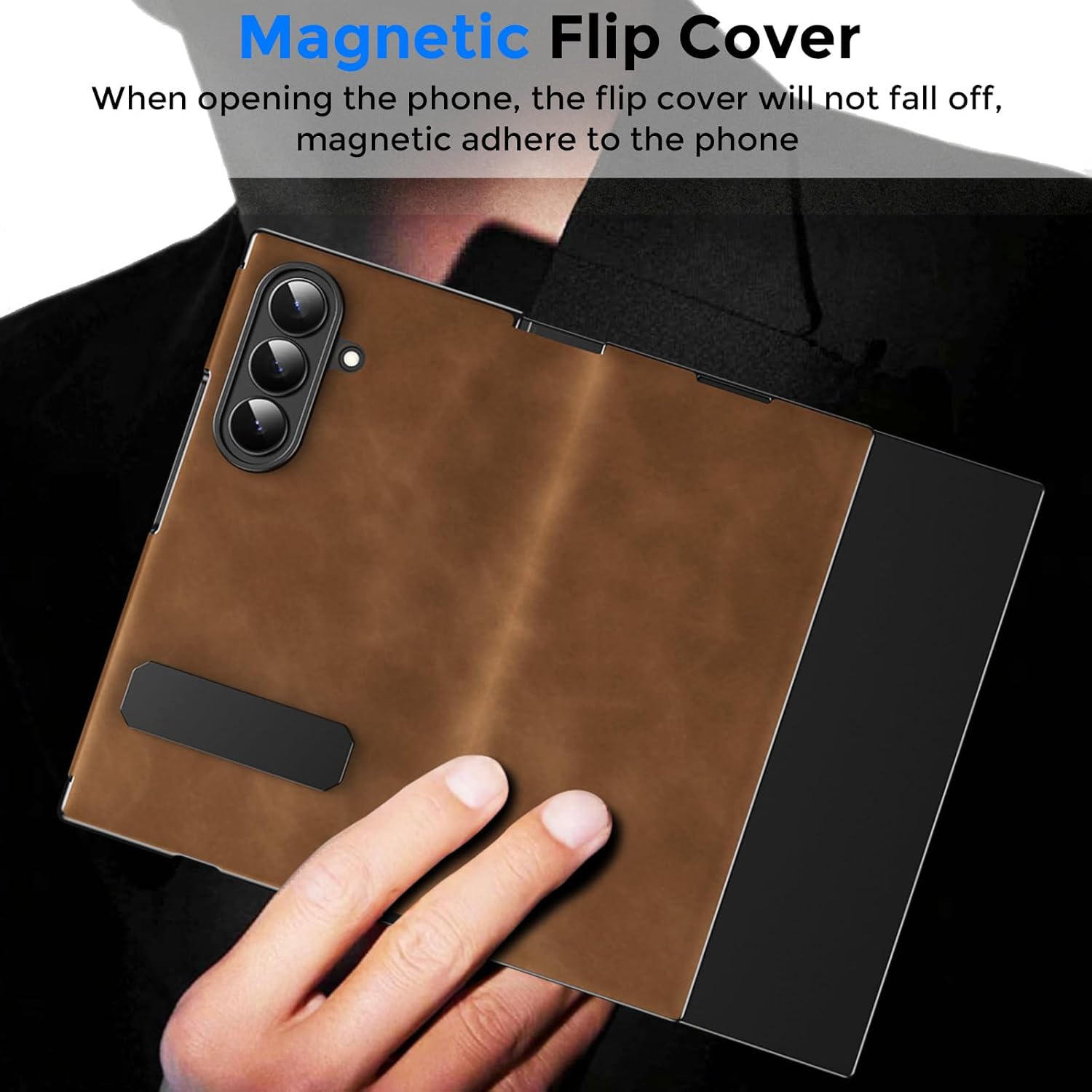 for Samsung Galaxy Z Trifold Case with Rotation Stand, Magnetic Hinge Protection Cover Full Coverage Shockproof Bumper Business PU Leather Protective Case for Galaxy Z Trifold Brown