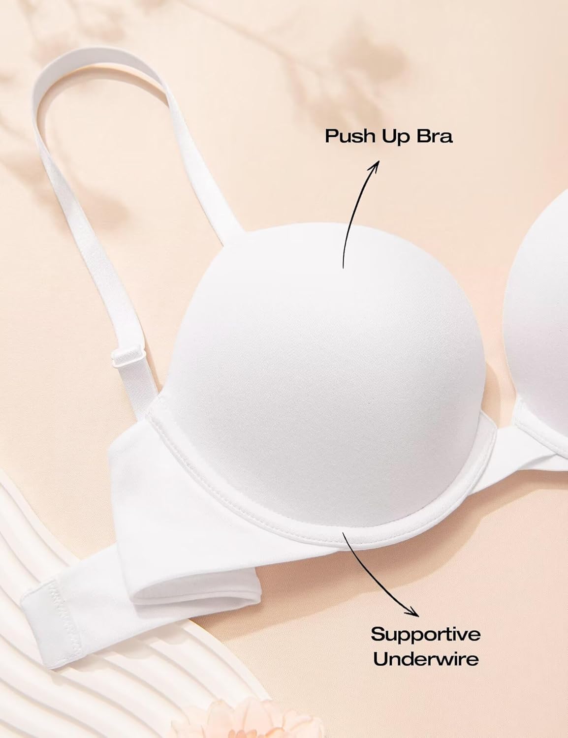 Deyllo Women's Push Up Bra Padded Underwire T-Shirt Smooth Plunge Deep V Lift Up Add One Cup(White,38A) - Image 6