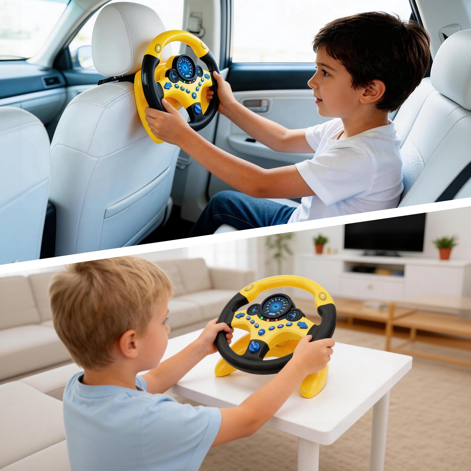 deAO Juguete de Volante para niños Volante de Simulación de Juguete con Luz y Sonido de Conducción Juguetes Regalo Educativos para Infancia (Amarillo)