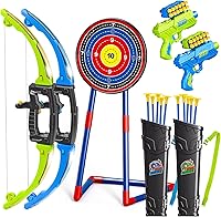 AuroTops 2-in-1 Bow and Arrow Set for Kids 5-12: LED Lights, Suction Arrows, Foam Darts - Safe Indoor Outdoor Archery Toy Gifts for Boys