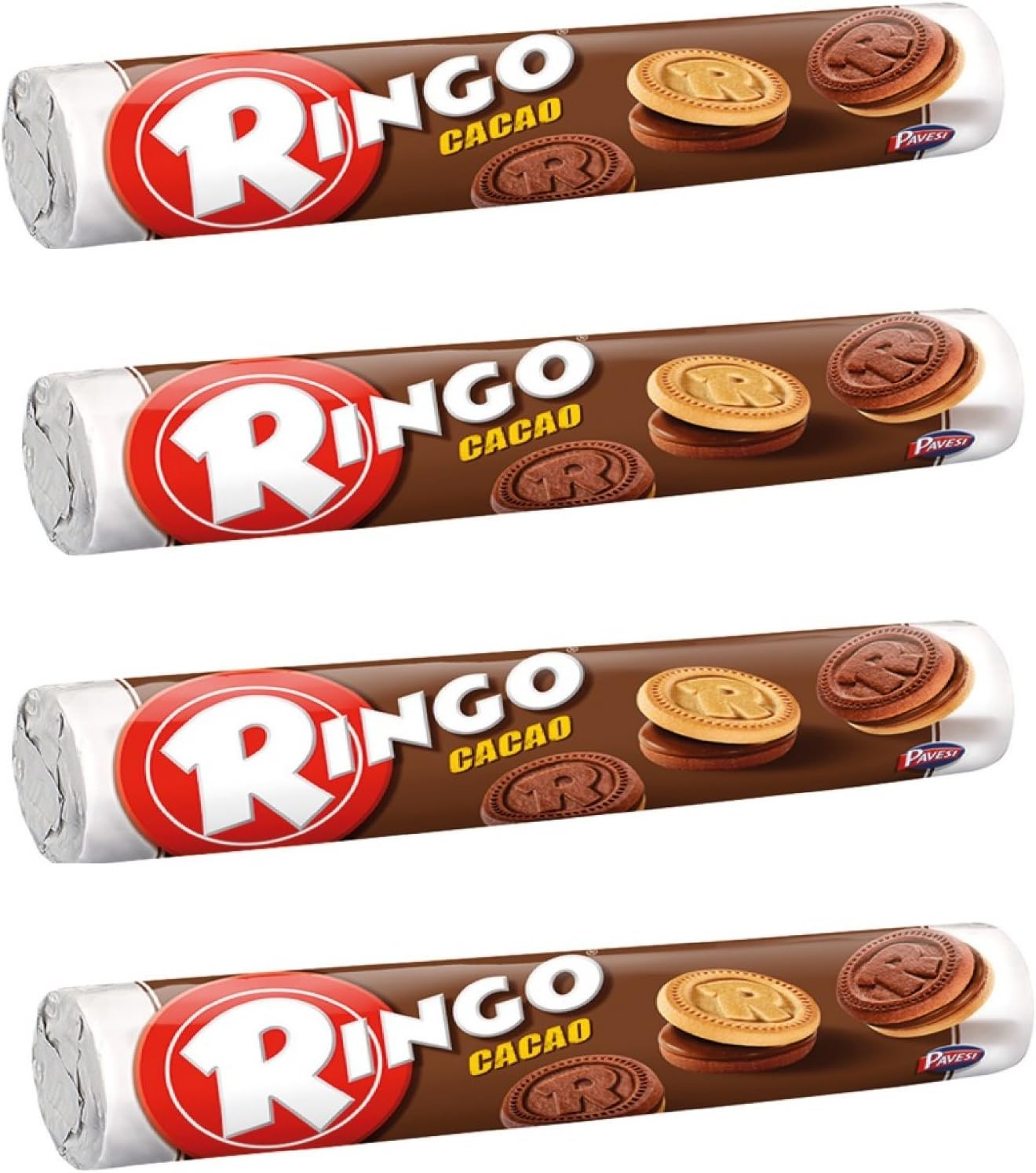 Pavesi: "Ringo" Cocoa Biscuits portions with 18 biscuits - 5.82 Oz (165g) Pack of 4