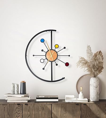 Miniatura 4 de TwoDays Decoración moderna de mediados de siglo, reloj de pared grande retro silencioso de metal Starburst, 20 pulgadas, funciona con pilas.