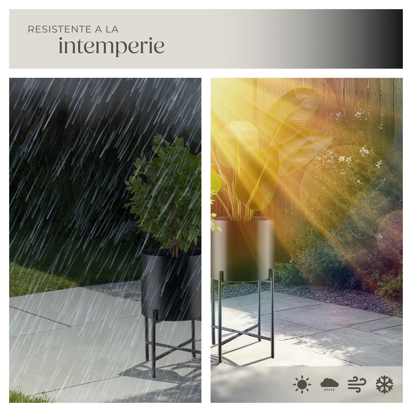 tectake® Maceteros Decorativos Interior, Maceteros Grandes Exterior, Decoracion Hogar, Macetero Alto, Soporte Plantas Interior, Acero con Revestimiento en Polvo - Set de 2 Negro