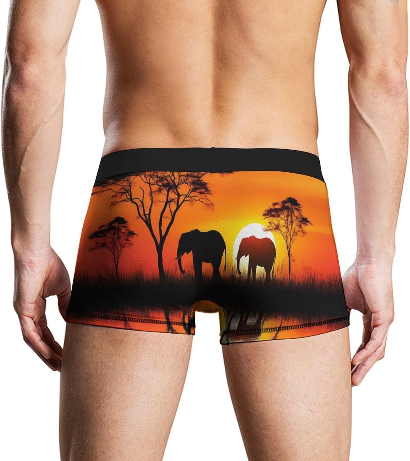 African Elephants in Sunset Novelty Men's Trunks Soft Breathable Underwear Patterned Stretch Briefs