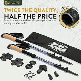 100% Carbon Fiber Trekking Poles by USA Brand - Ultra Strong Lightweight Collapsible Hiking Poles with Cork and EVA Foam Grips & Quick Adjustable Flip Locks