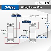 Vista 7 de BESTTEN Paquete de 10 interruptores de luz decorativa de 3 vías, 15 A, 120/277 V, un solo polo o tres vías, interruptor de pared de paleta
