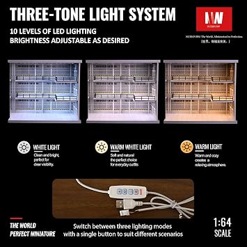 1:64 Diorama 3 Tier Garage Model, 3-Color LED Lighting Car Showroom Model, Diecast Car Parking Lot Scene Display Case,for 1/64 Scale Diecast Car,Scene Display Cabinet(Steel Frame)