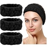 Chuangdi 3 Pieces Spa Headband for Women Facial Makeup Headband Soft Terry Cloth Hairband for Washing Face Mask Spa Shower Gifts(Black)