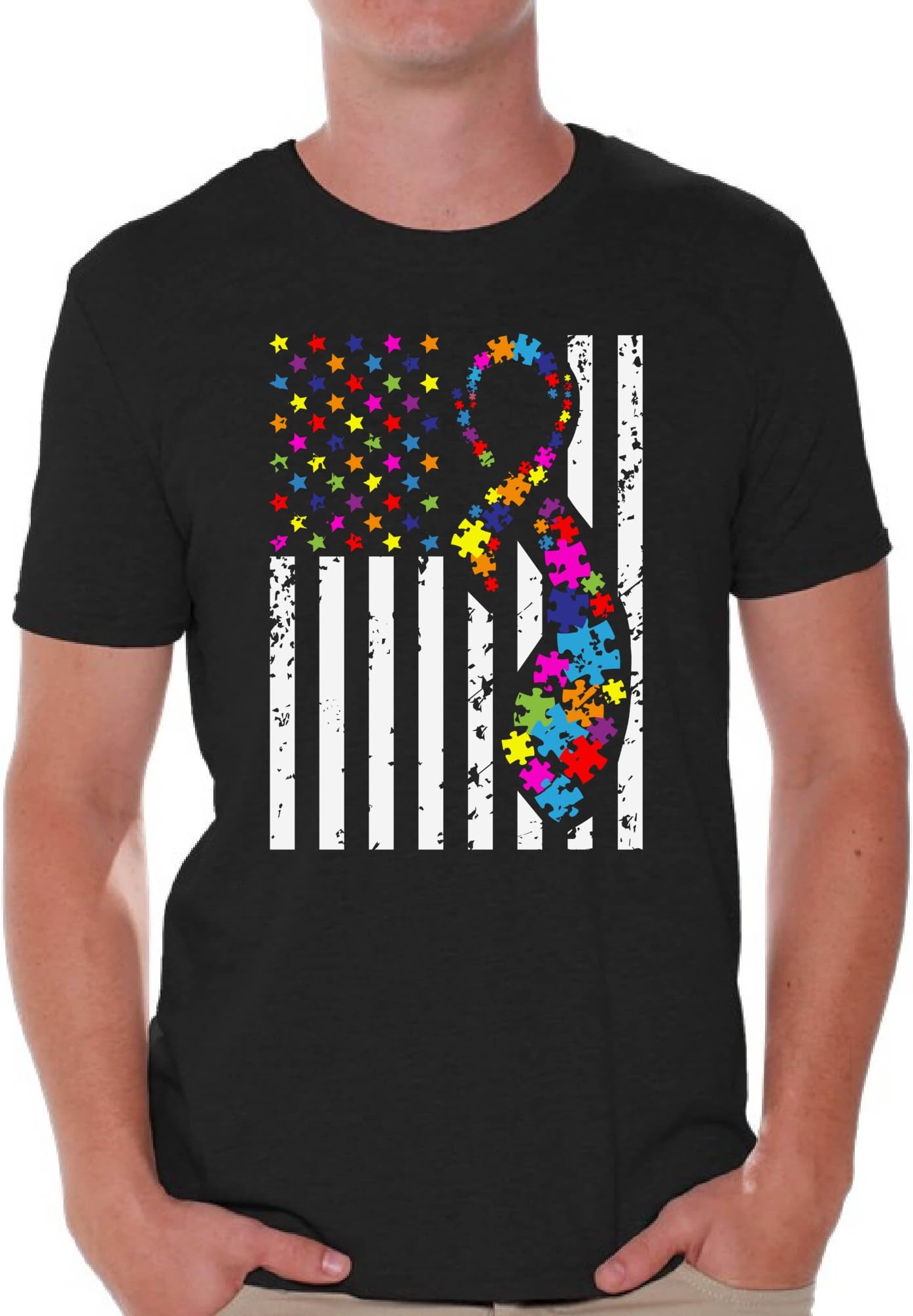 Awkward StylesAutism Shirts Men Autism Awareness American Flag Autism Ribbon