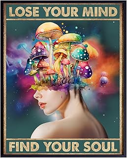 Magic mushrooms Trippy Room Decor - Hippie Room Decor - Shrooms Psychedelic Wall Decoration - Boho Wall Art - Retro Bohemian Picture - Lose Your Mind Find Your Soul Poster - Psilocybin - UNFRAMED 8X10