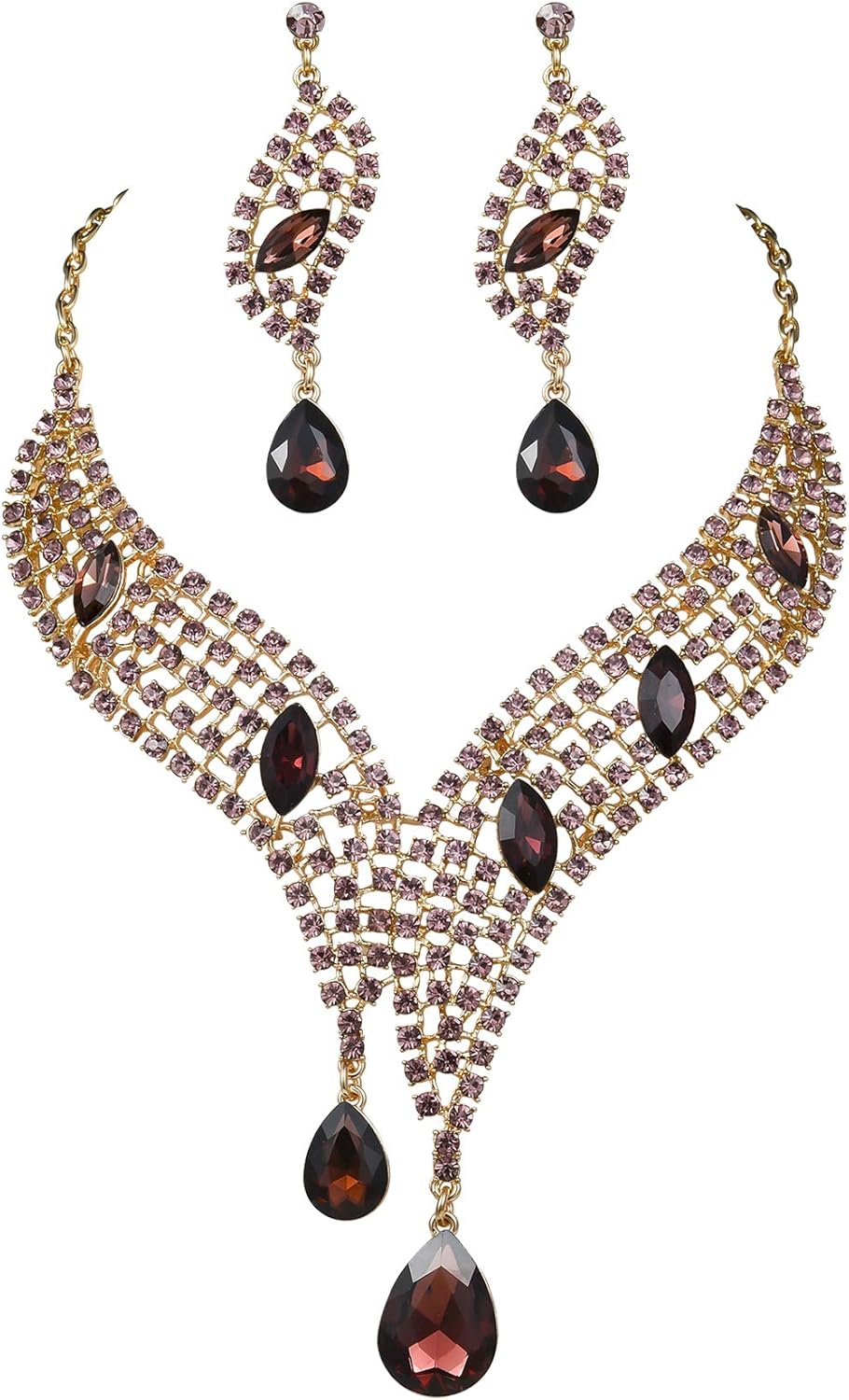 Teardrop Lime Green Austrian Rhinestones Crystal Necklace Earrings Set N926 (Amethyst)