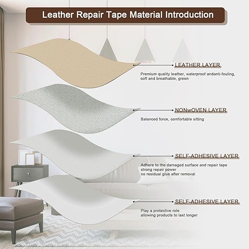Miniatura 6 de Cinta de parche de reparación de cuero para sofá de 15 x 60 pulgadas, sofá de cuero autoadhesivo, asiento de automóvil, muebles de cuero, kit de