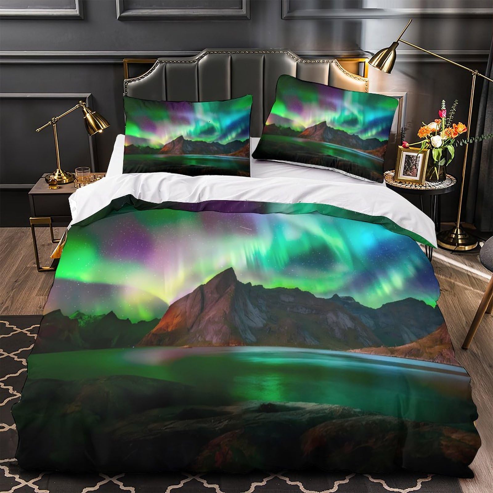 Housse de couette aurore boréale pour s'endormir sous les étoiles