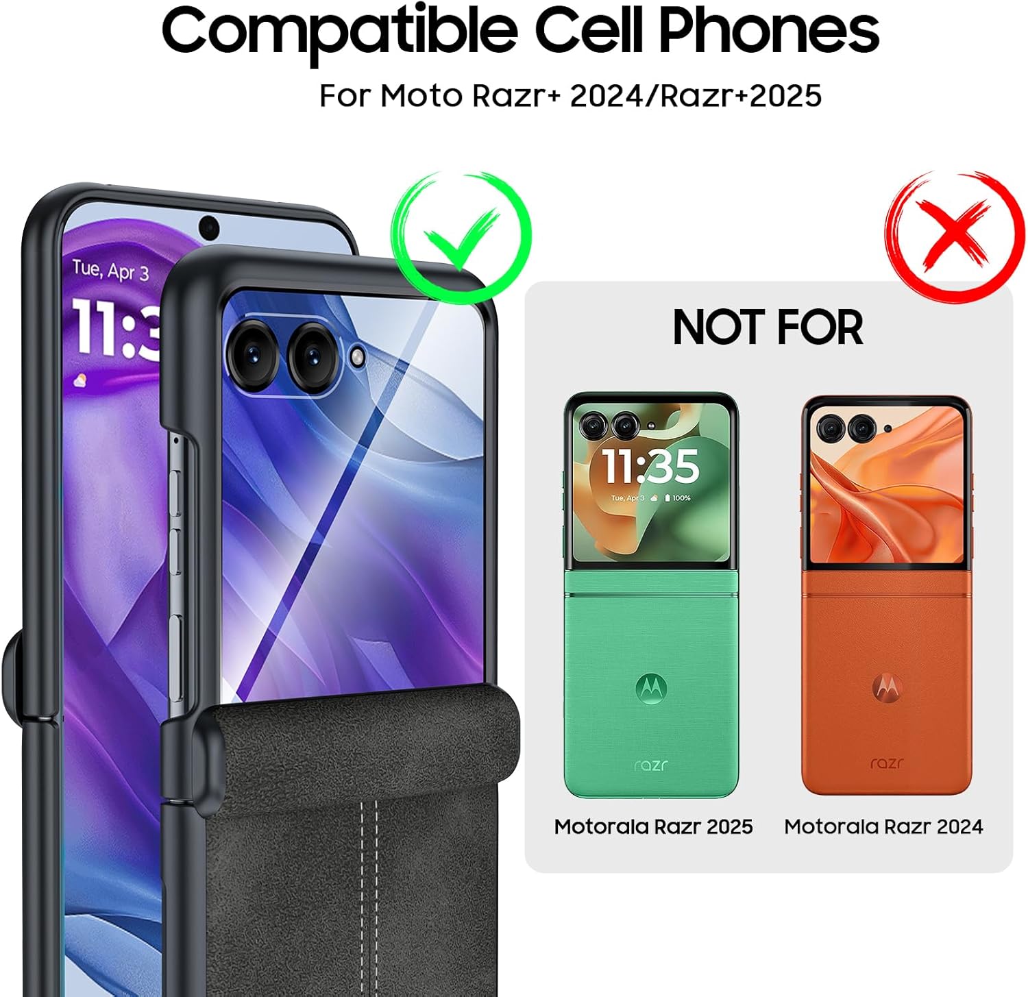 for Motorola razr+ Plus 2024 Case/Razr+ Plus 2025 Case Built-in Screen Protector& Hinge Protection & Ultra Thin PU Leather Matte PC Shockproof Phone Case for Moto Razr+ 2024/2025 (Black Gray)