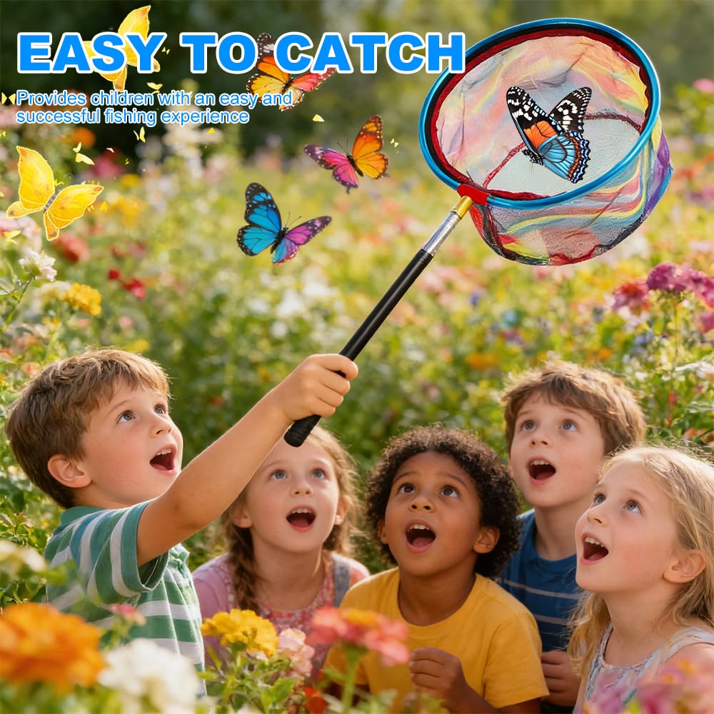 Filet Papillon, 41 cm à 148 cm Épuisette Télescopique Enfant, Epuisette Peche avec Manche Télescopique, Secchio Pieghevole pour Les Insectes, La Pêche, La Piscine, Le Jardin, La Plage