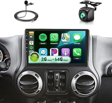 Android Car Radio for Jeep Wrangler Stereo 2007-2018 Dodge Ram 1500 2500 3500 Grand Cherokee with DSP Wireless Carplay Android Auto,10" HD IPS Touchscreen Radio GPS WiFi Bluetooth FM SWC 2G+64G