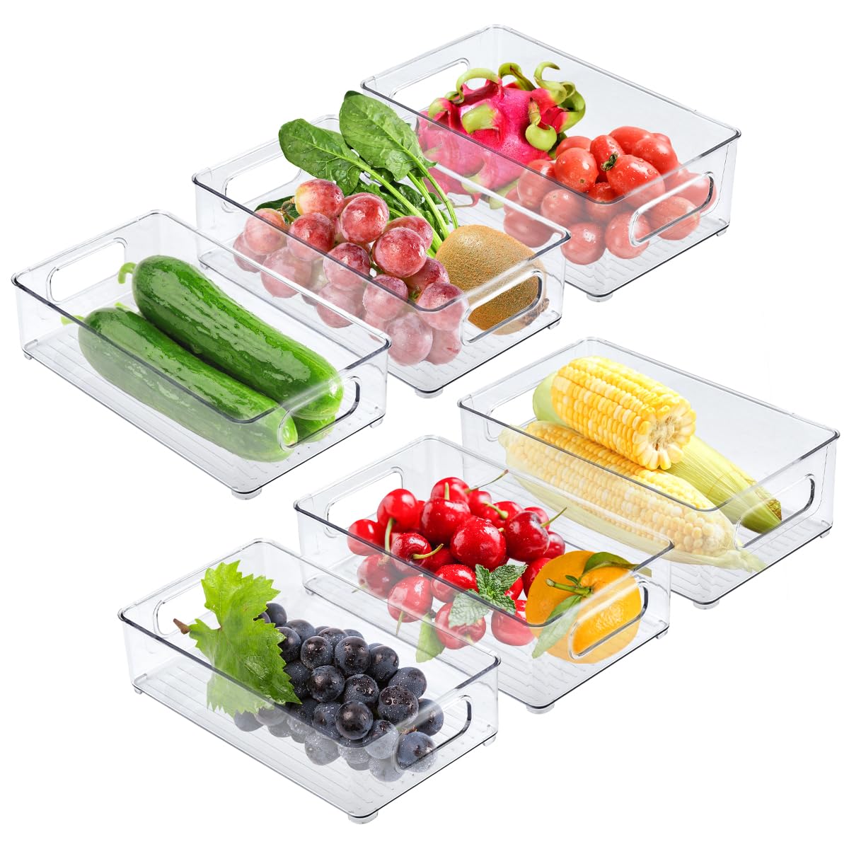 TMBMLPP Fridge Storage Organiser, 6 Pack Stackable Fridge Organisers, Fridge Organiser with Handles, Clear Fridge Drawers Pull-Out Storages, Fridge Storage Containers, for Refrigerator Kitchen - L/M/S