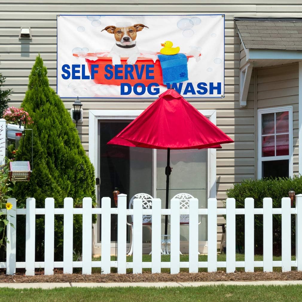 Vinyl Banner Sign Self Serve Dog Wash Business Self Serve Marketing Advertising Blue - 24inx36in, 4 Grommets, One Banner