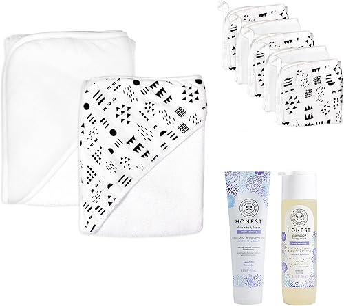 HonestBaby Juego de regalo de 9 piezas de burbujas y abrazos, juego de baño y loción 100% algodón orgánico para bebés, niños, niñas, unisex
