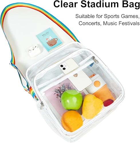 Vista 35 de Bolsa transparente aprobada para estadios, bandolera transparente con correa ajustable para conciertos, eventos deportivos Negro