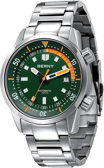 BERNY Automatic Watch for Men Diver Watch 20ATM Mechanical Wristwatch Sapphire Glass Comfortable Stainless Steel Watch Band Super Luminous Male Watches
