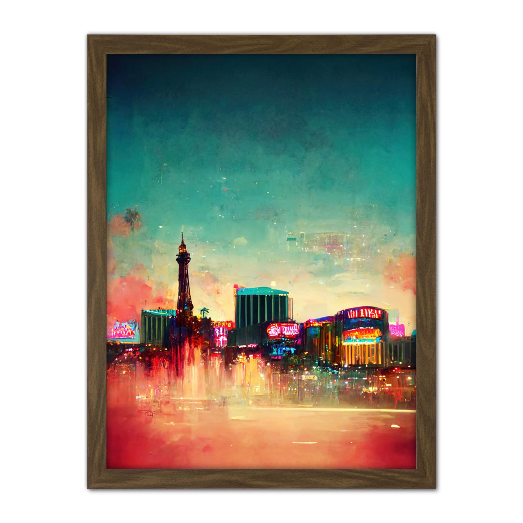 Doppelganger33 LTD Modern Las Vegas Skyline Colourful Acrylic Cityscape Artwork Framed Wall Art Print 18X24 Inch