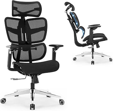 Ergonomic Office Chair, Big and Tall Desk Chair with Adjustable Lumbar Support, Tilt Computer Chair with Headrest Home Office Desk Chairs, Gaming Chair Swivel Executive Task Chair, Black
