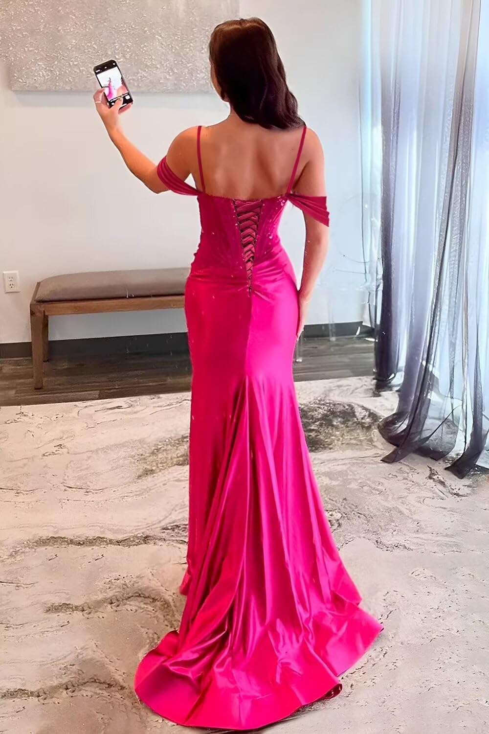 Mermaid Prom Dresses Long Party Gown Ruffle Cold Shoulder Sparkly Formal Evening Party Dress for Women ksy267