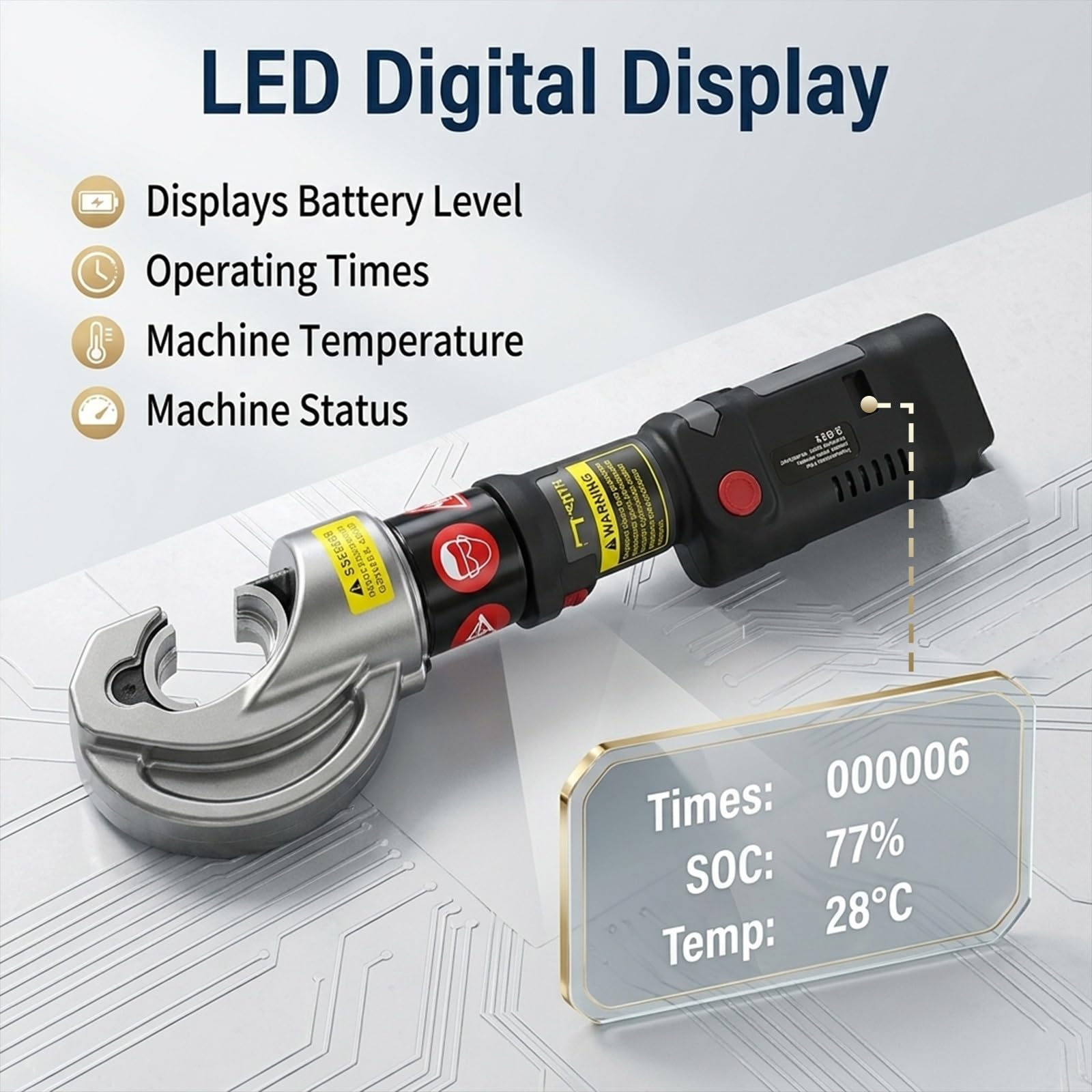 Elektryczny zestaw narzędzi do zaciskania kabli hydraulicznych – 12 matryc (6–400 mm²) zaciskarka zasilana baterią 120 kN do przewodów miedzianych i aluminiowych