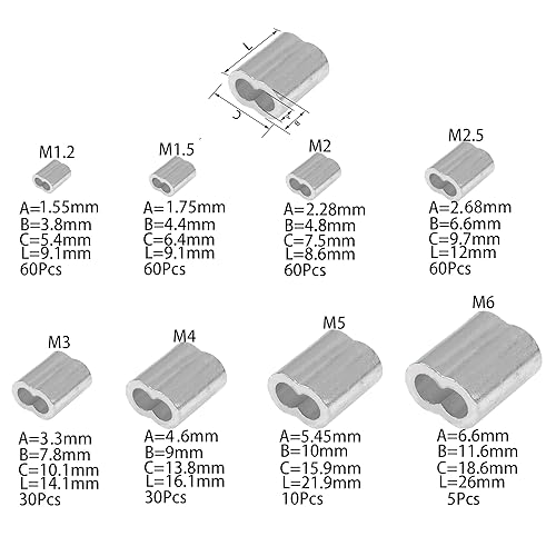 Miniatura 2 de 315 piezas 8 tamaños de aluminio prensado manga doble barril virola surtido kit para cable de cable y extremo de línea de cable M1.2-M6