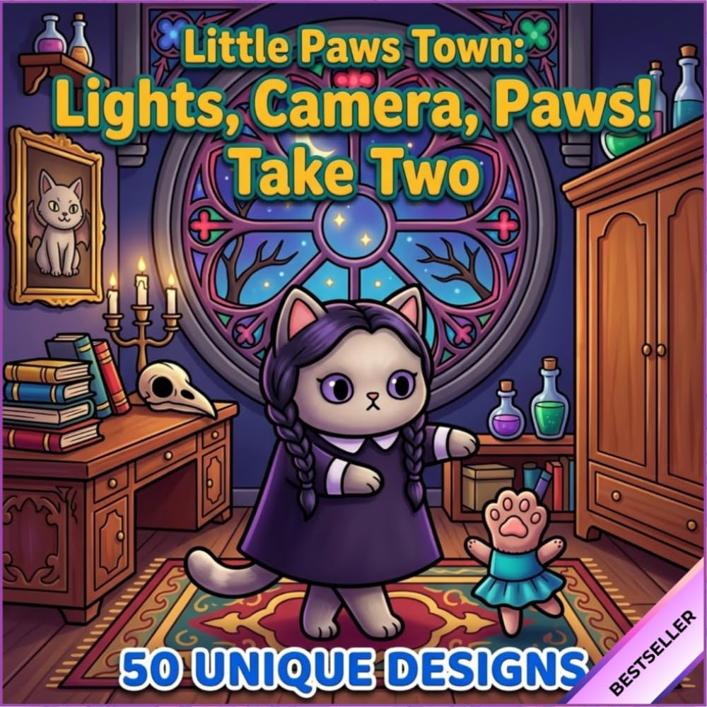 Little Paws Town: Lights, Camera, Paws - Take Two: Cozy Animal Coloring Book for Adults and Teens - 50 Bold and Easy Designs from the Movie Set - Stress Relief Cinema Theme - Large Print 8.5" x 8.5"